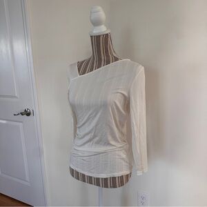 Donna Karan Elegant Asymmetrical Off Shoulder White Top